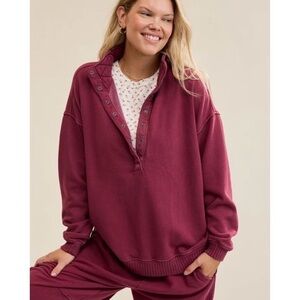 aerie Burgundy Snap-Front Pullover Sweatshirt (older style)